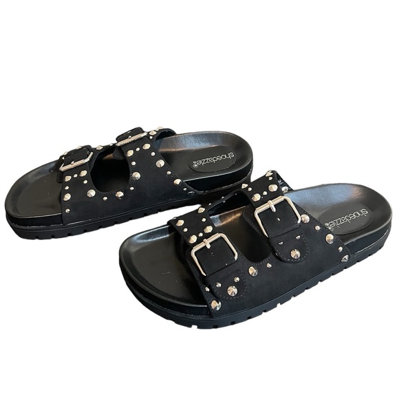 Shoe Dazzle Shoes - Black and gold studded sandals 7.5 NEW
